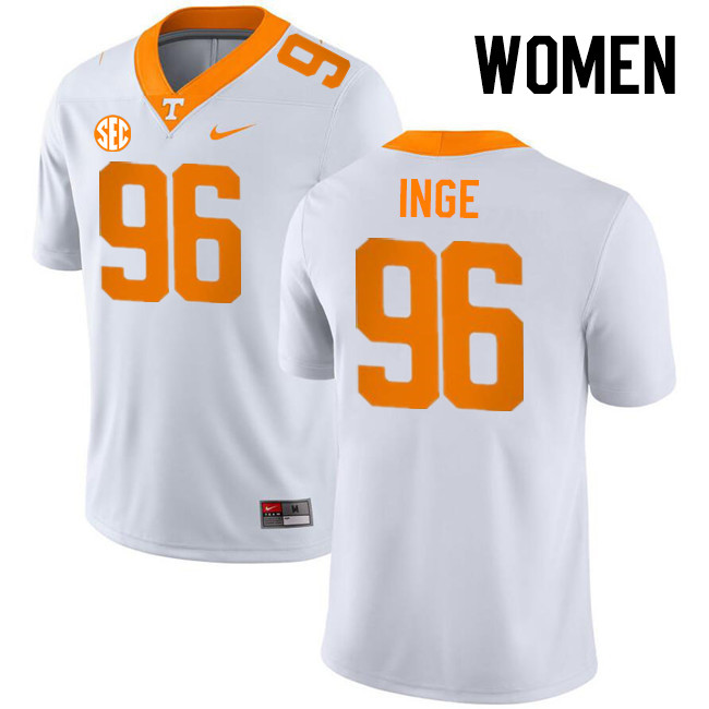 Women #96 Isaiah Inge Tennessee Volunteers College Football Jerseys Stitched-White